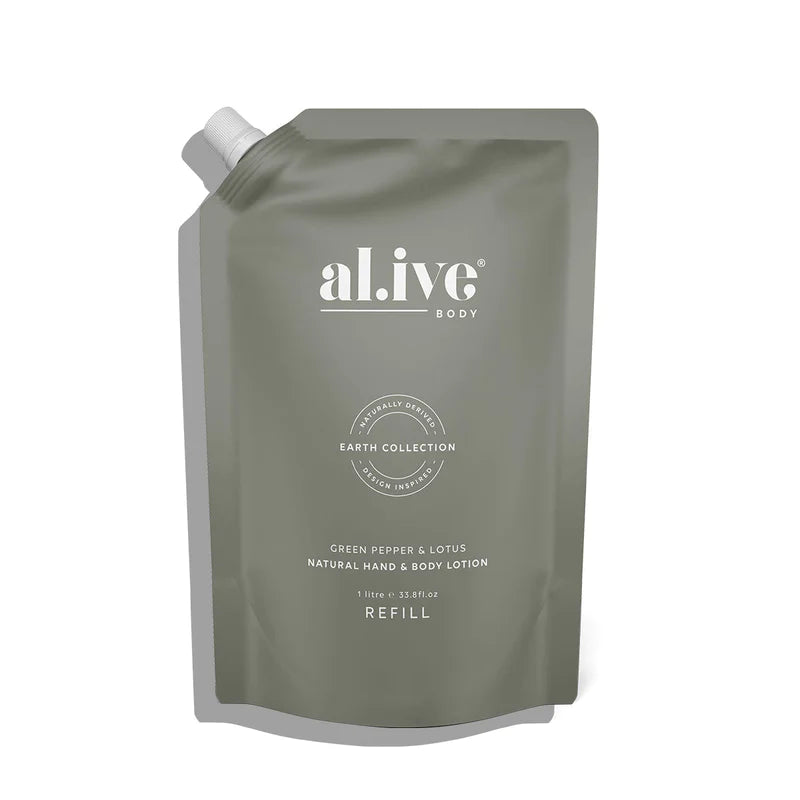 Alive Body Hand &amp; Body Lotion Refill Pouch - Green Pepper &amp; Lotus 1L