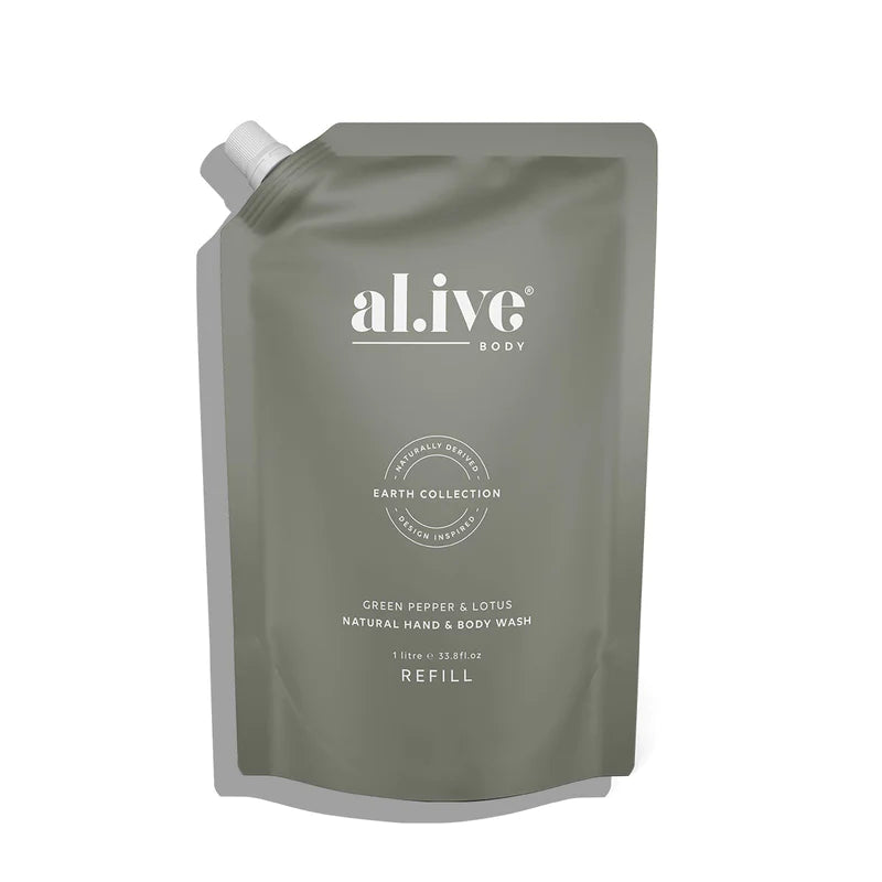 Alive Body Hand & Body Wash Refill Pouch - Green Pepper & Lotus 1L