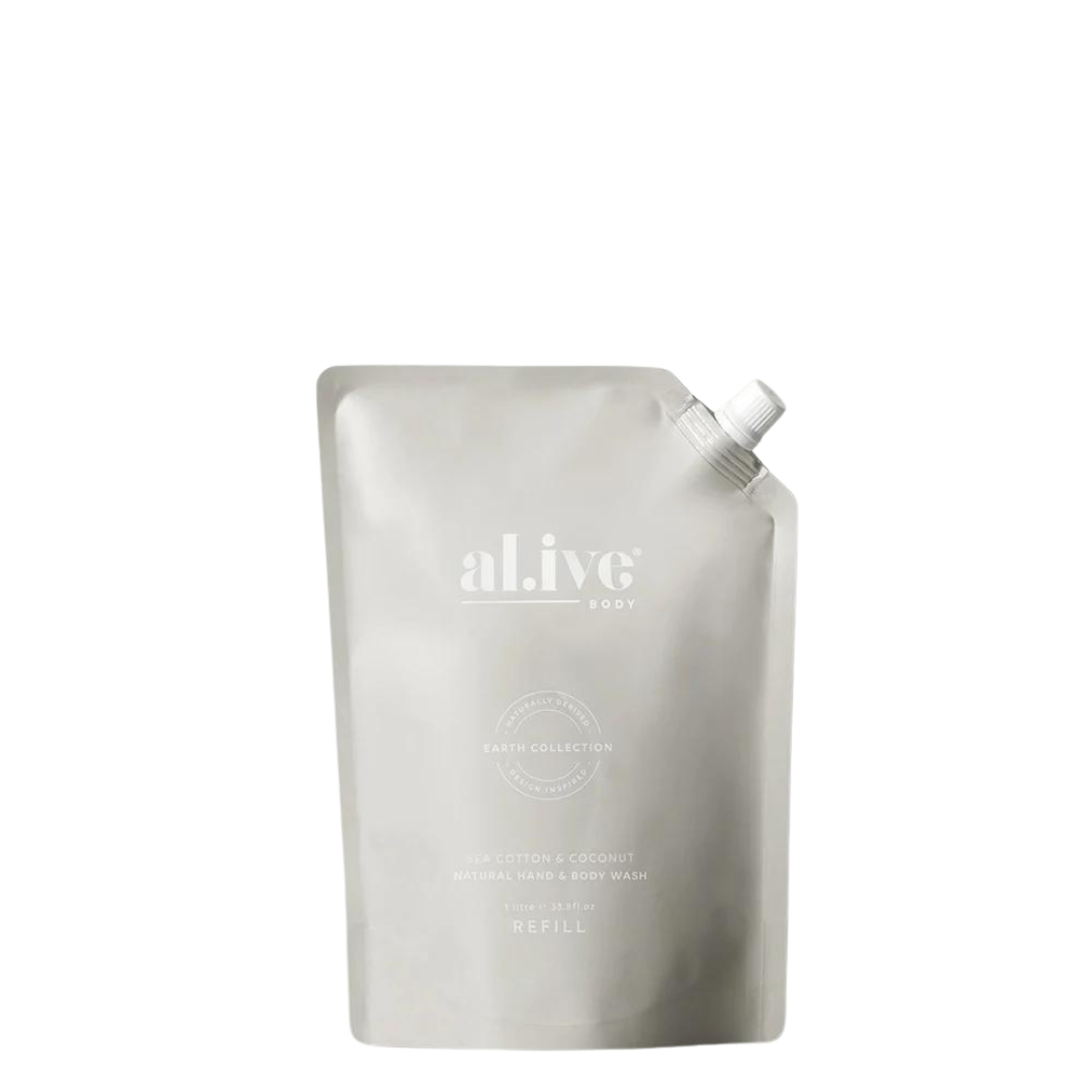 Alive Body Hand &amp; Body Wash Refill Pouch - Sea Cotton &amp; Coconut 1L