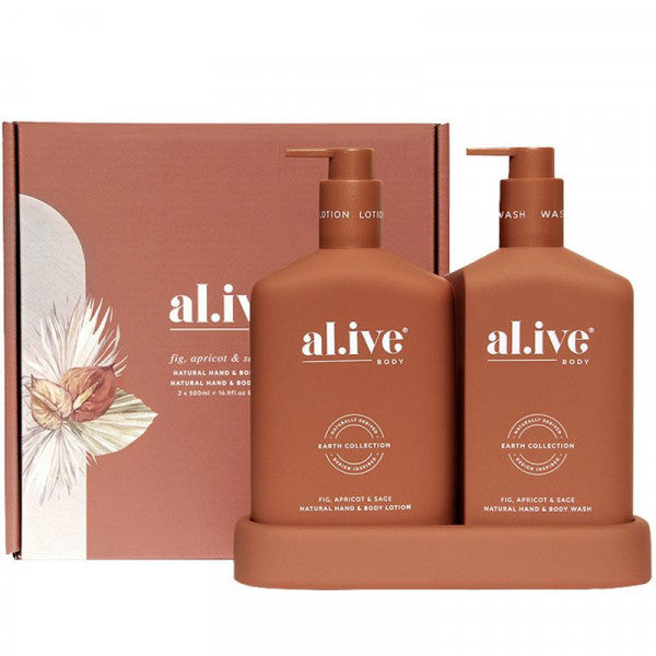 al.ive body Wash &amp; Lotion Duo + Tray - Fig, Apricot &amp; Sage