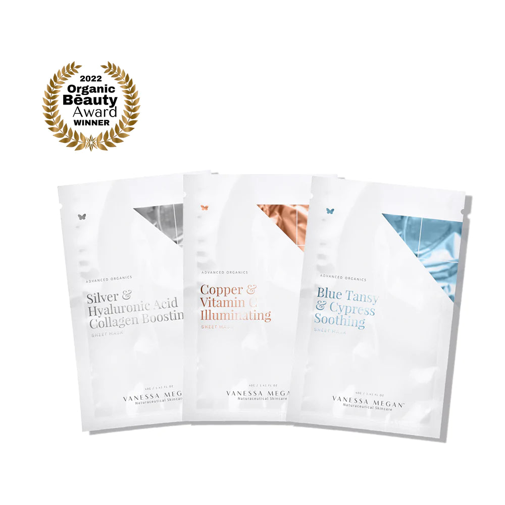 Vanessa Megan Silver Copper & Blue Sheet Mask Trio 3pk